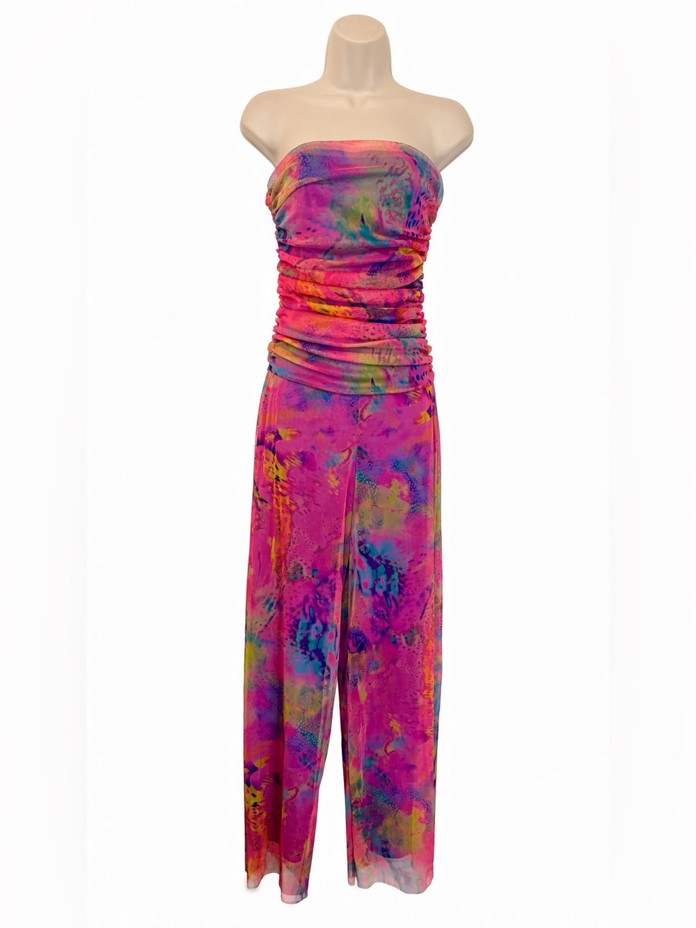 Elana Kattan Strapless Mesh Jumpsuit Size SM Abstract Print $245 Retail